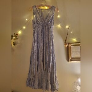 Blue Pinstripe Tiered Maxi Dress Small